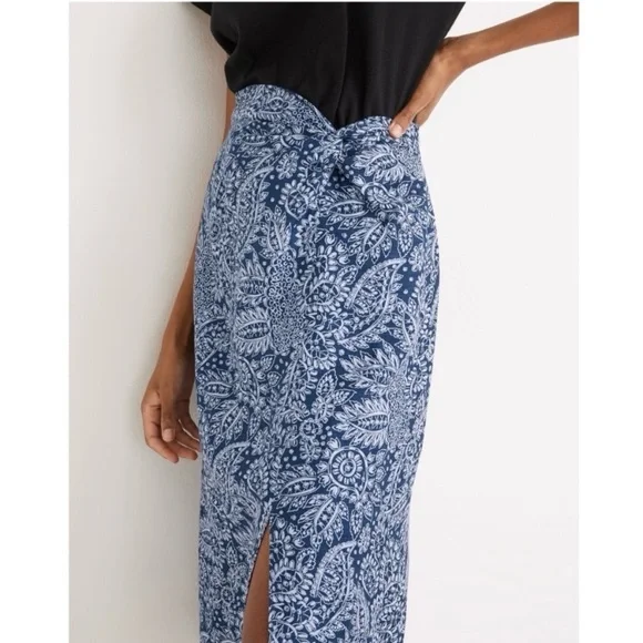 Madewell Blue and White Floral Paisley Midi Skirt sz 12 - Picture 2 of 10